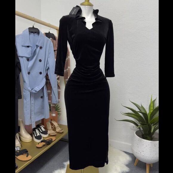 NWOT Sara Campbell Limited Edition Black Stretch Velvet Gown Dress - Picture 1 of 10